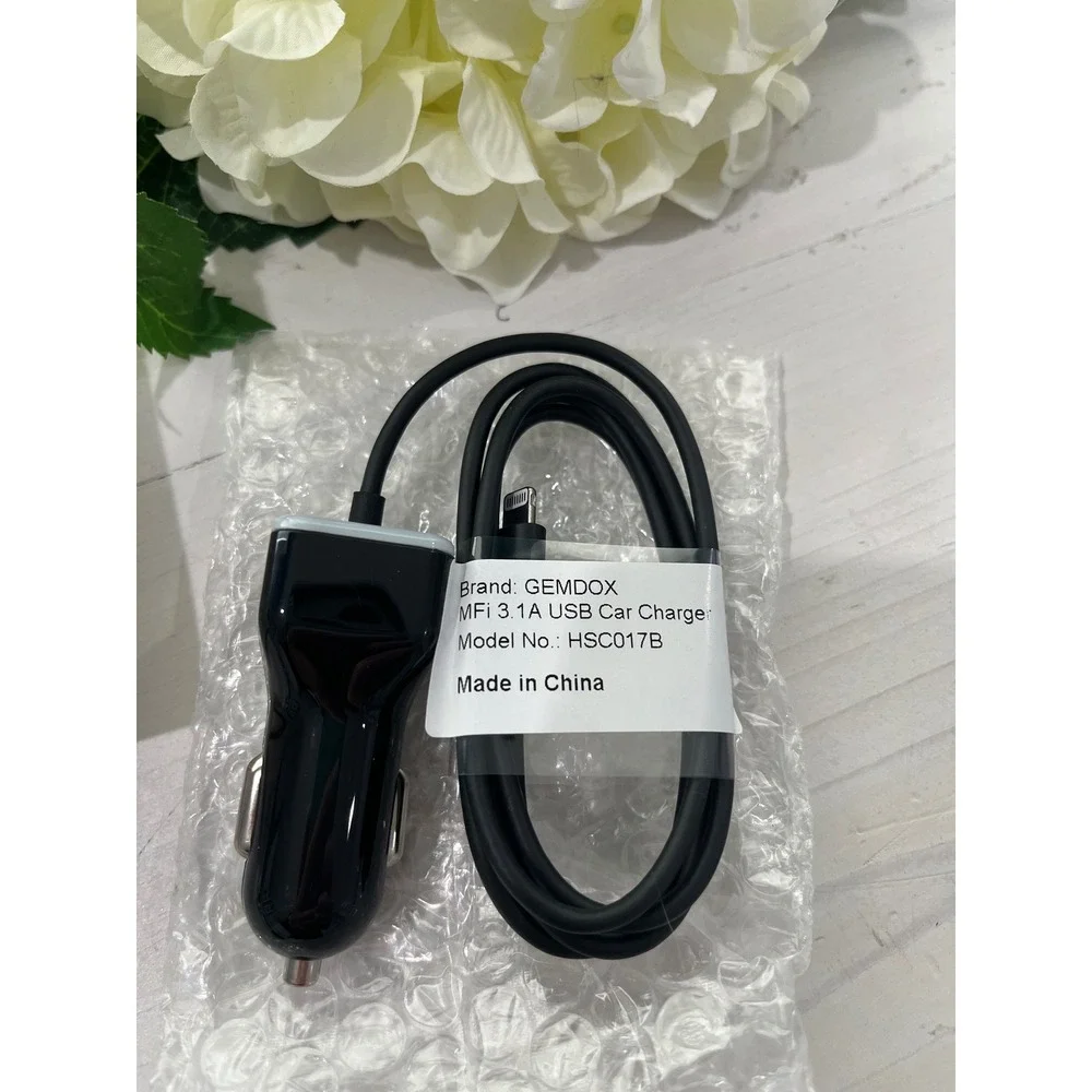 GEMDOX 3.1A USB Car Charger with Lightning Cable for iPhone/iPad/iPod‎